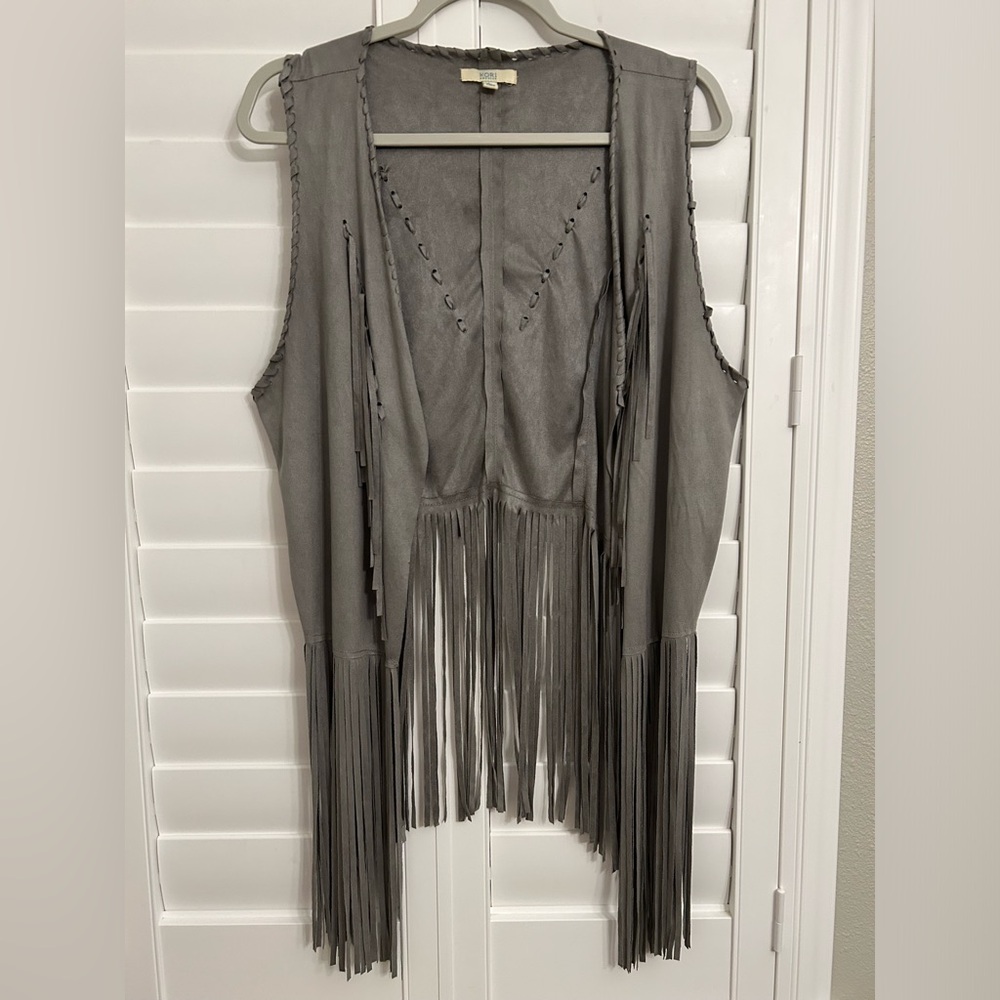 Kori Ameaica Gray Fringe Vest